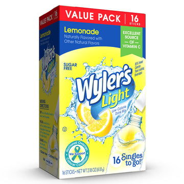 Wyler s Light Singles To Go Powder Packets, Water Drink Mix, Lemonade, 16 Count, 6 Boxes (96 Single Servings)