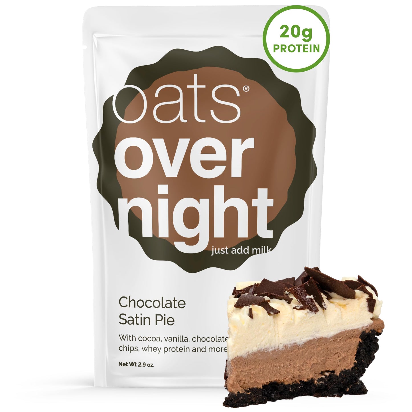 Oats Overnight Chocolate Satin Pie - Overnight Oats With 20G Whey Protein High Fiber Breakfast Protein Shake - Gluten Free Oatmeal Non Gmo High Protein Oatmeal (2.9 Oz Per Meal) (24 Pack)