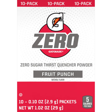 Gatorade G Zero Powder, Fruit Punch, 0.10 Oz Packets (10 Pack)