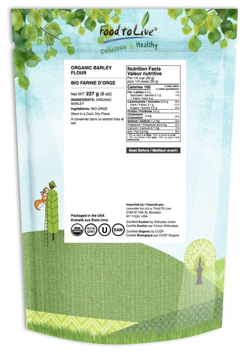 Food to Live Organic Barley Flour, Non-GMO, Vegan, 8 Ounce, Fine, Kosher, Bulk