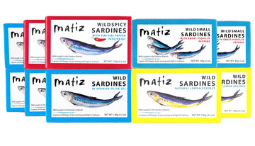 Matiz Sardines Variety Pack, Wild Caught Spanish Waters | 10 Tins | In Olive Oil, Sweet Piquillo Pepper, Spicy Piri Piri Pepper And Lemon Essence