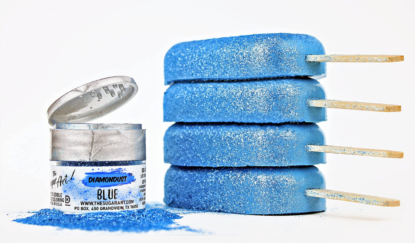 Blue Edible Glitter For Drinks, Cocktails, Cake Decorating, Strawberries, Chocolates & More | No Taste | 4G | 100% Food-Safe | Kosher, Vegan, Gluten & Nut Free | Diamondust By The Sugar Art