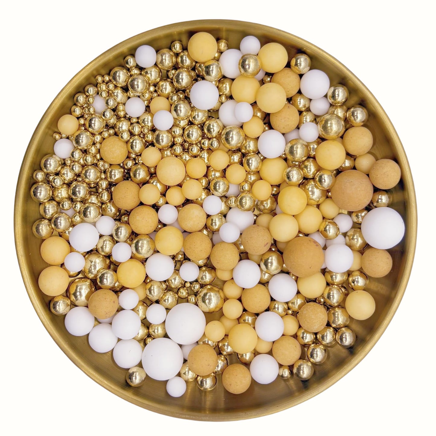 Edible Light Brown & Yellow & White & Gold Sugar Pearls Sprinkles Candy Mix Size Pearls Cake Decorations Cupcake Toppers Decorat