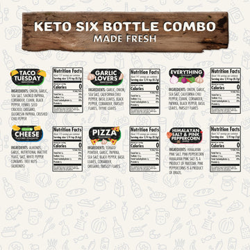 Flavor God Keto Combo Pack - Premium All Natural Spice Blend, Pack of 6 (Garlic Lovers, Taco Tuesday, Nacho Cheese, Pizza, Himalayan Salt)