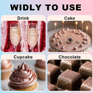 (10G) Rose Gold Edible Glitter For Cocktails, Drinks, Cakes - Girls Pink Luster Dust Edible Bulk - 100% Food Safe Cake Glitter D