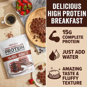 Pescience Protein Pancake & Waffle Mix, Dark Chocolate, 15G High Protein Snacks, Whey And Casein Blend, 12 Servings, Just Add Wa