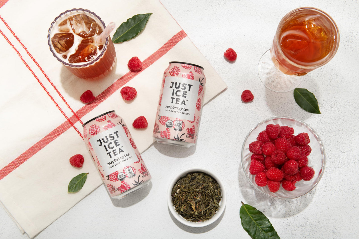Just Ice Tea, Raspberry Flavored Black Iced Tea, 12-Pack (12Oz Cans), Usda Certified Organic, Low Calorie, No Artificial Sweeten
