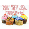 Gyufise 30Pcs Rose Gold 40Th Birthday Cupcake Toppers Glitter Cheers To 40 Fabulous Forty Vintage 1983 Cupcake Picks 40Th Birthd