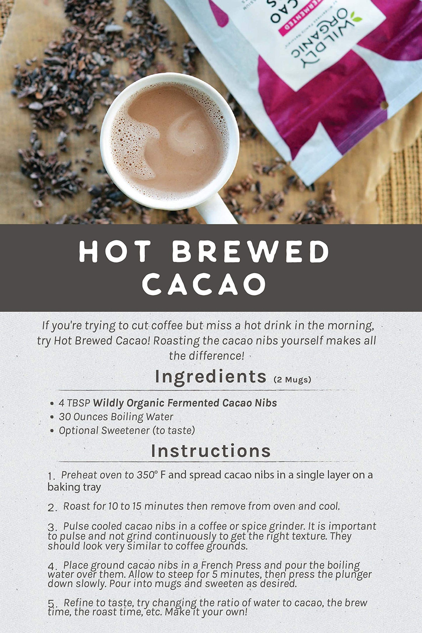 Wildly Organic Fermented Cacao Nibs 16 Oz, 1 Lb Bag - Organic, Non-Alkalized, Minimally Processed, Raw, Non-Gmo, Kosher, Vegan,