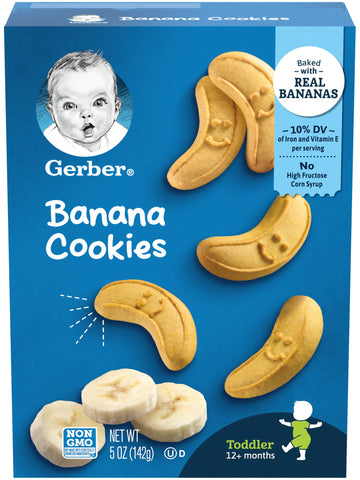 Gerber Toddler Cookies, Banana Cookies, Baked With Real Bananas, Non Gmo Cookies For Toddlers, 5 Ounce Box (Pack Of 5)