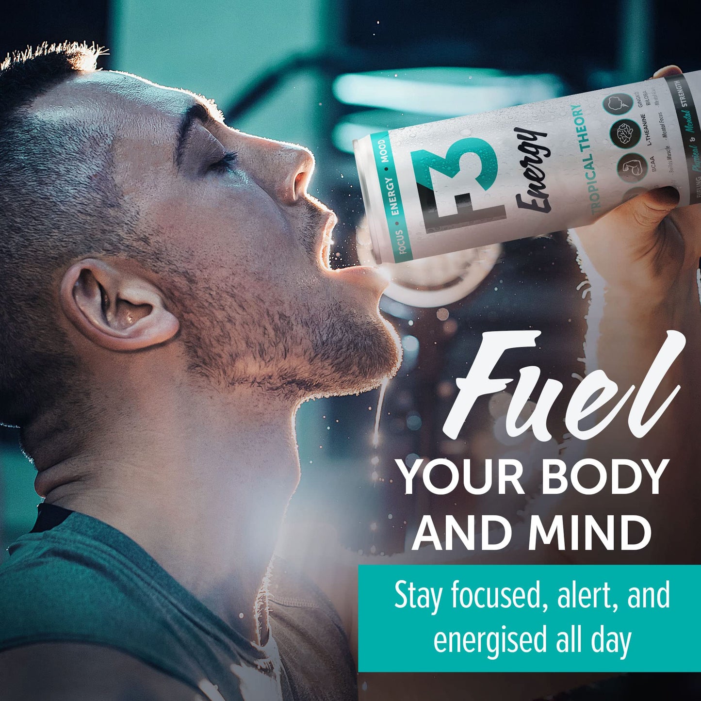 F3 Energy Tropical Theory Energy Drink - BCAA, Panax Ginseng, Ginkgo Biloba - 125 mg Caffeine - 12 Pack