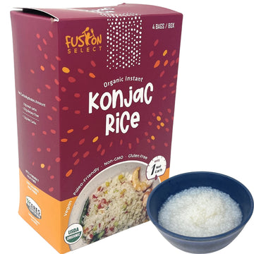Fusion Select 4 Packs Organic Konjac Noodles - Shirataki Rice Plant-Based Substitute - Vegan Konjac Rice For Vegetarian, Keto, Paleo Recipes - Zero Gluten, Low Carb, Low Calorie Shirataki Konjac Rice