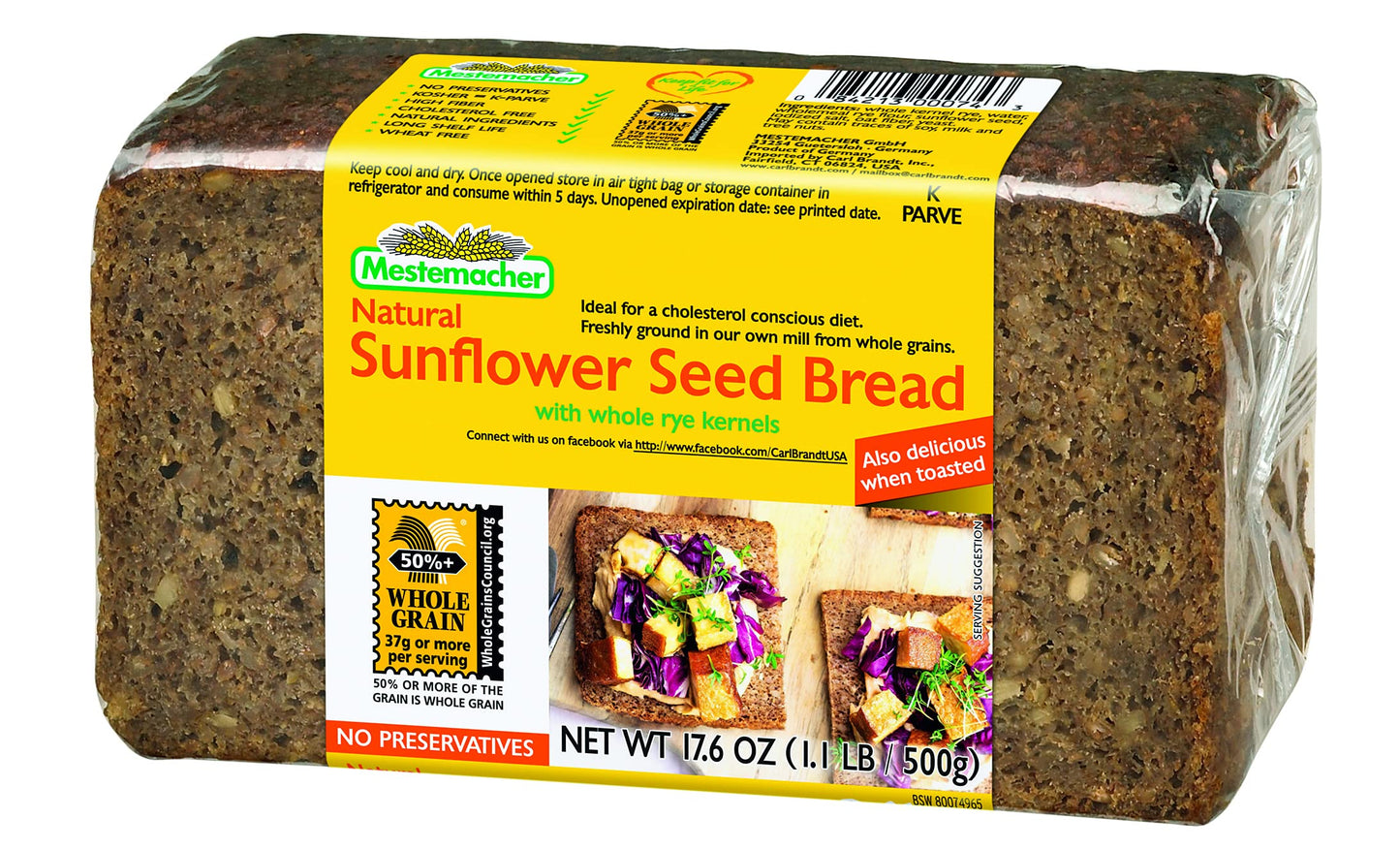 Mestemacher Whole Grain Bread (Fitness, Whole Rye, Sunflower Seed, Variety Pack Of 3)