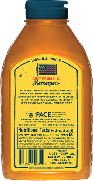 Local Hive Orange Blossom Raw Unfiltered Honey - 16Oz, 100% Pure Us Honey, Sourced From American Bees And Beekeepers, Natural Sw