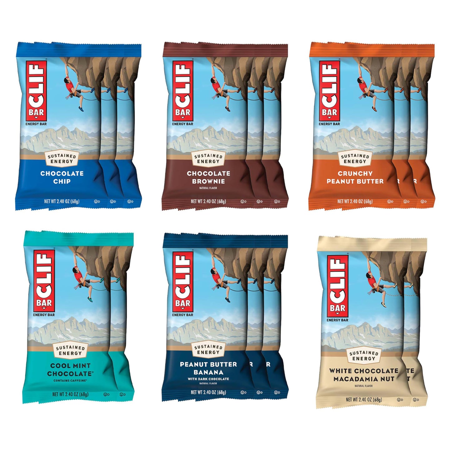 Clif Bar - Energy Protein Bars - Variety Pack - 6 Flavors - Made With Organic Oats - Energy Bars - Non-Gmo - (16 Pack)