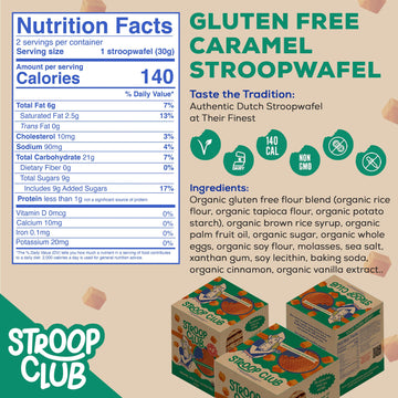 Stroop Club Gluten Free Caramel Stroopwafels - Organic Dutch Waffle Cookies - 24 Waffles (3 Packs of 8)