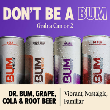 BUM Zero Sugar Energy Drink Variety Pack - Root malt-inspired malt-inspired Dr. Bum Cola & G - Lightly Carbonated Sports Beverage with Natural Caffeine & Citicoline for Focus & Energy - 12 fl oz (12-Pack)
