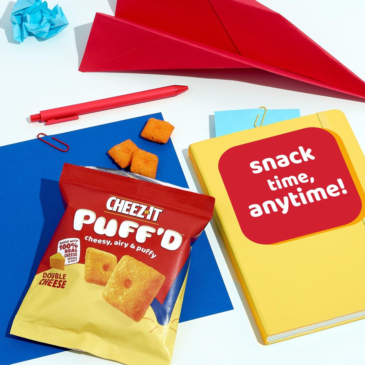 Cheez-It Puff'd Cheesy Baked Snacks, Puffed Snack Crackers, Double Cheese, 8.4oz Box (12 Pouches) - Perfect Kids' Grab N' Go Snack