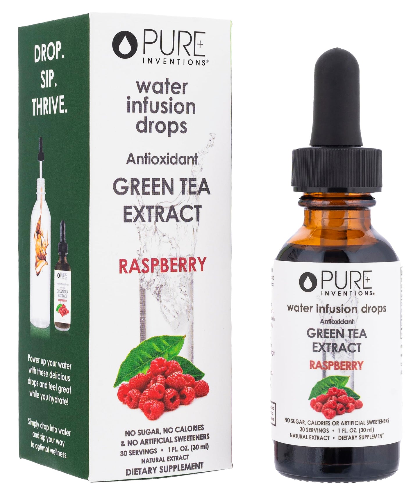 Pure Inventions Water Infusion Drops - Green Tea Antioxidants, Sugar-Free, 2 Fl Oz, Raspberry
