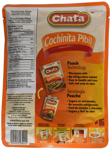 Chata Cochinita Pibil, Shredded Pork Meat, Seasoned With Annato, Ready-To-Eat, No Preservatives, 8.8 Oz Pouch (Pack Of 1)