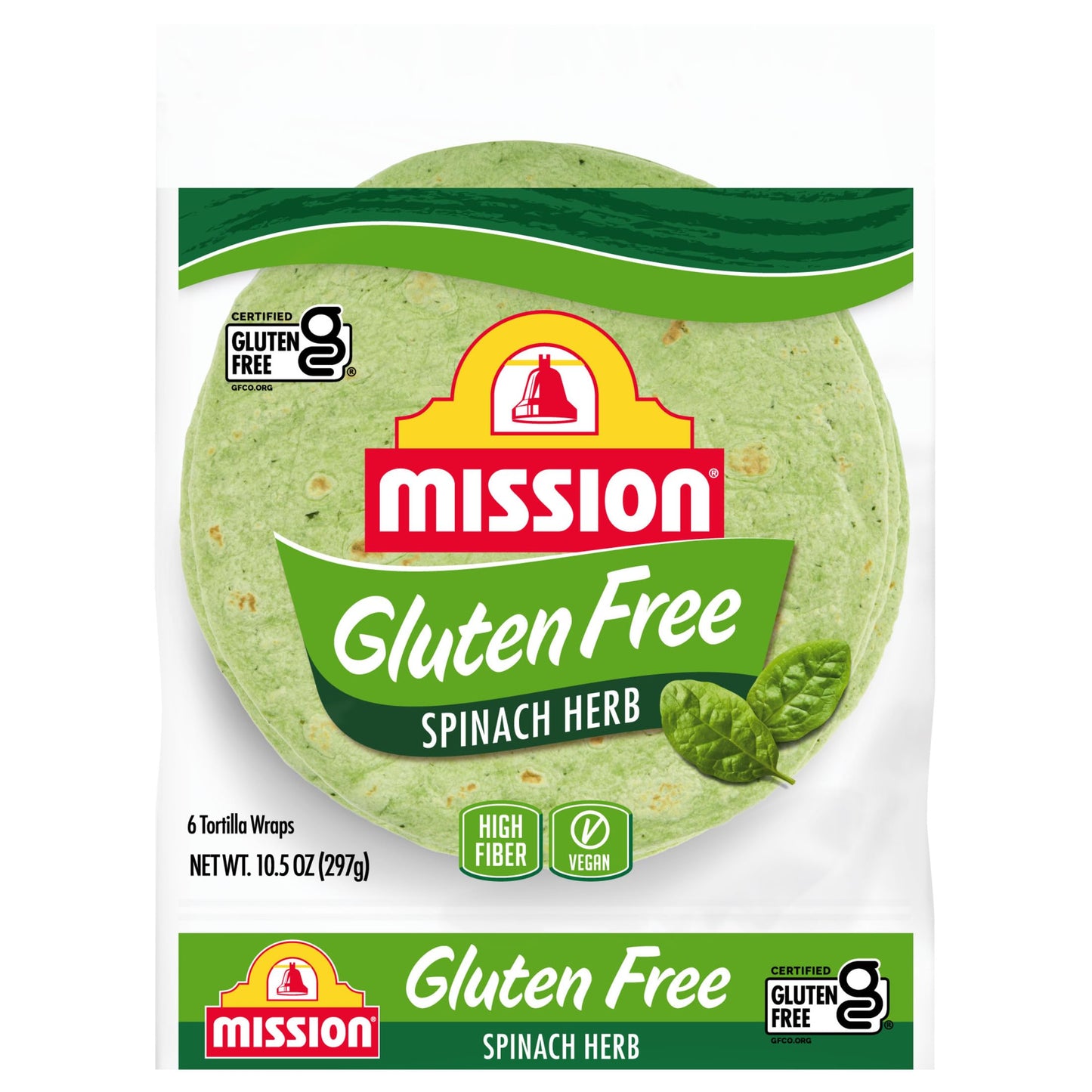 Mission Gluten Free Spinach Herb Tortilla Wraps, 6 Count, Trans Fat Free