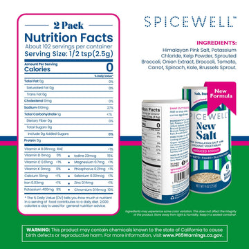 Spicewell - Himalayan Pink Salt Pouch - Boosted with 9 Real Veggies, Less Sodium Than Table Salt - Fine Ground - 9oz Shaker (2 p