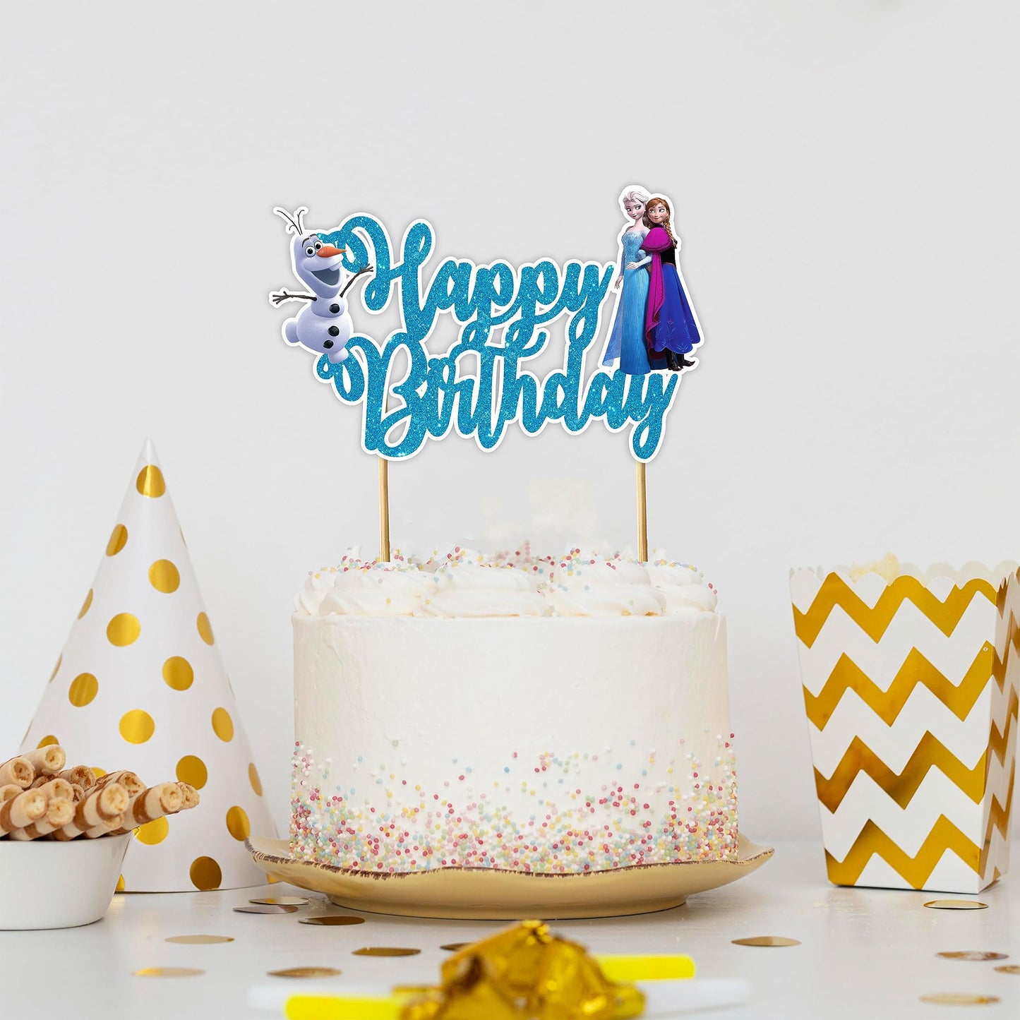 Seyal Frozn Happy Birthday Cake Topper, Small, Art Board, USCaketop140, Kids Party Decoration, Winter Celebration