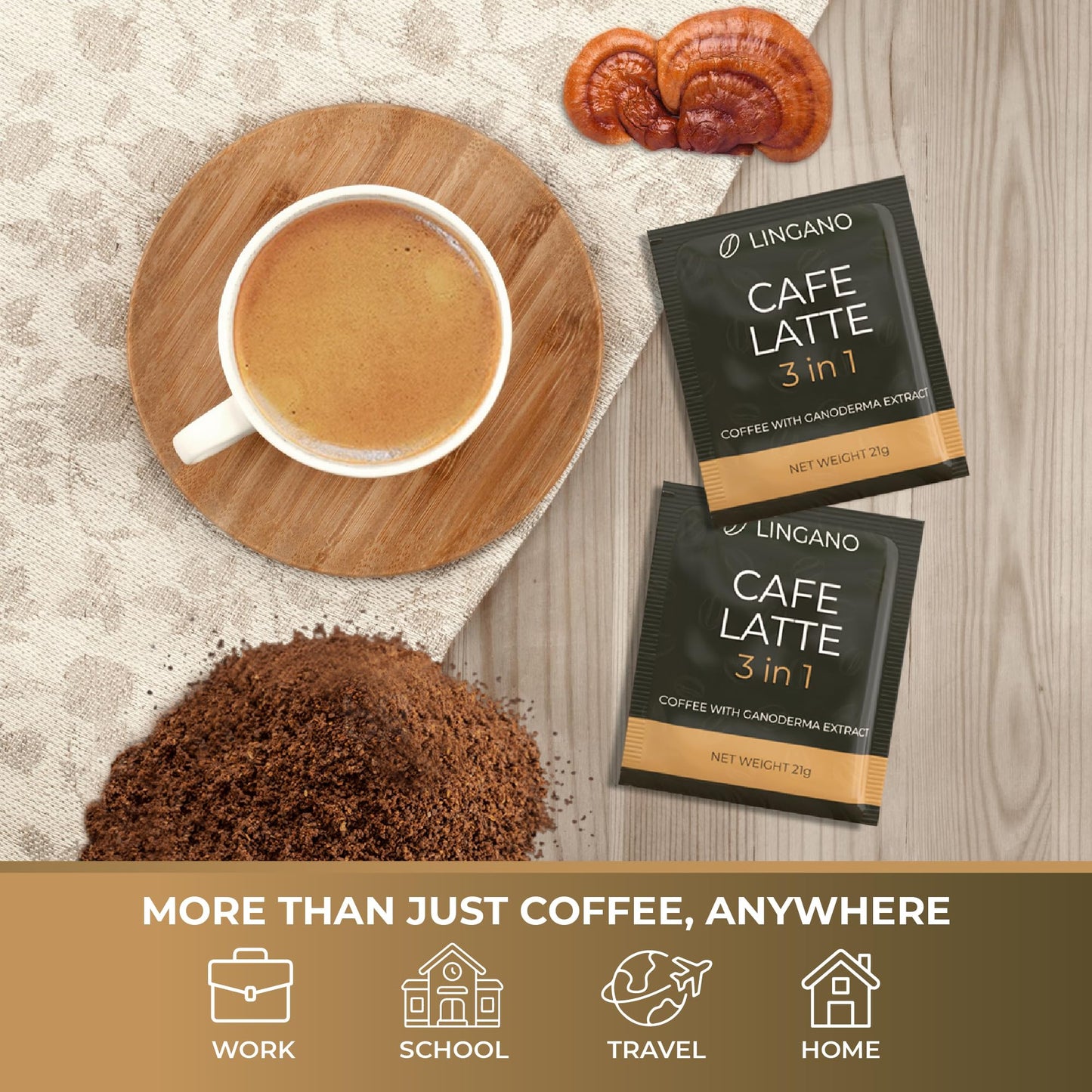 Nutrizza Ganoderma Cafe Latte 3-in-1 Coffee Mix - Gourmet Instant Coffee (20 Sachets, 14.82 oz)