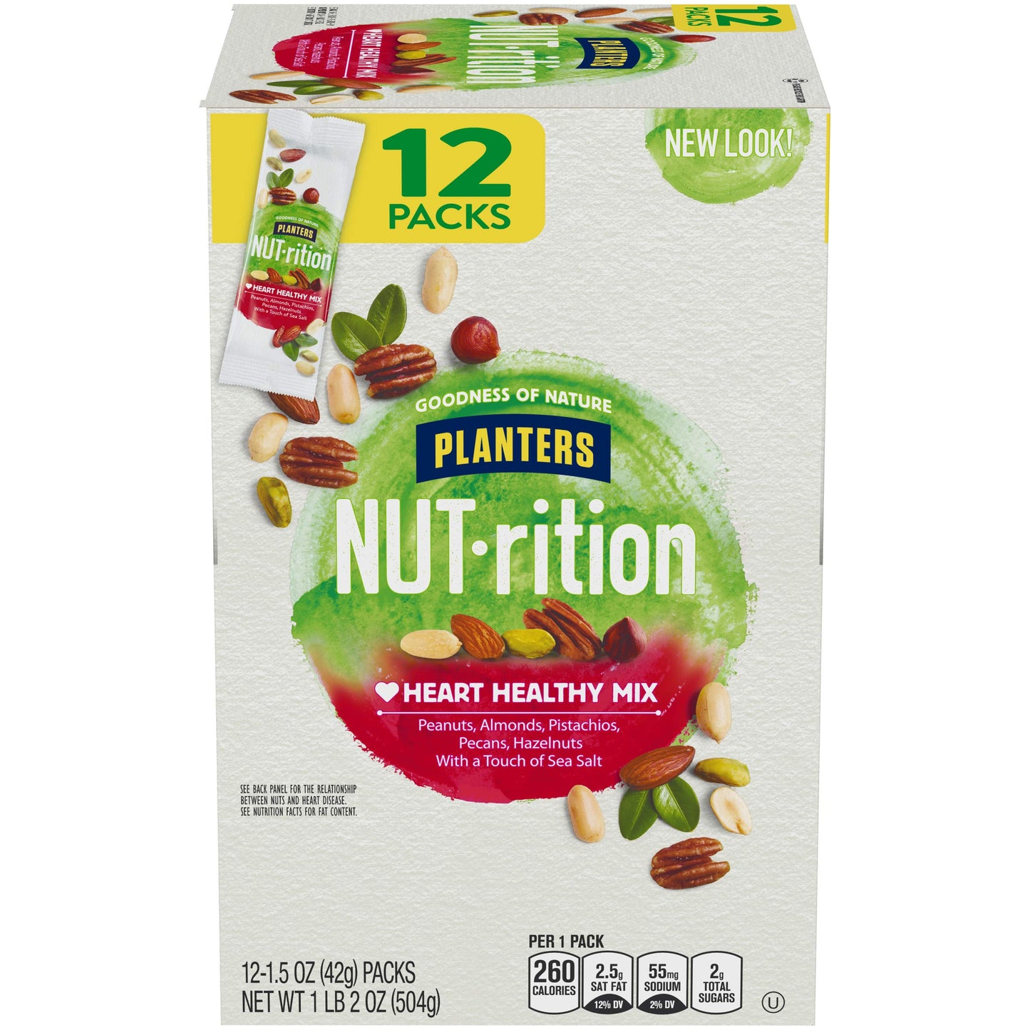 Planters Nut-Rition Heart Healthy Mix, 1.5 Oz Bags (Pack Of 12) - On-The-Go Snack, Work Snack, School Snack And Active Lifestyle