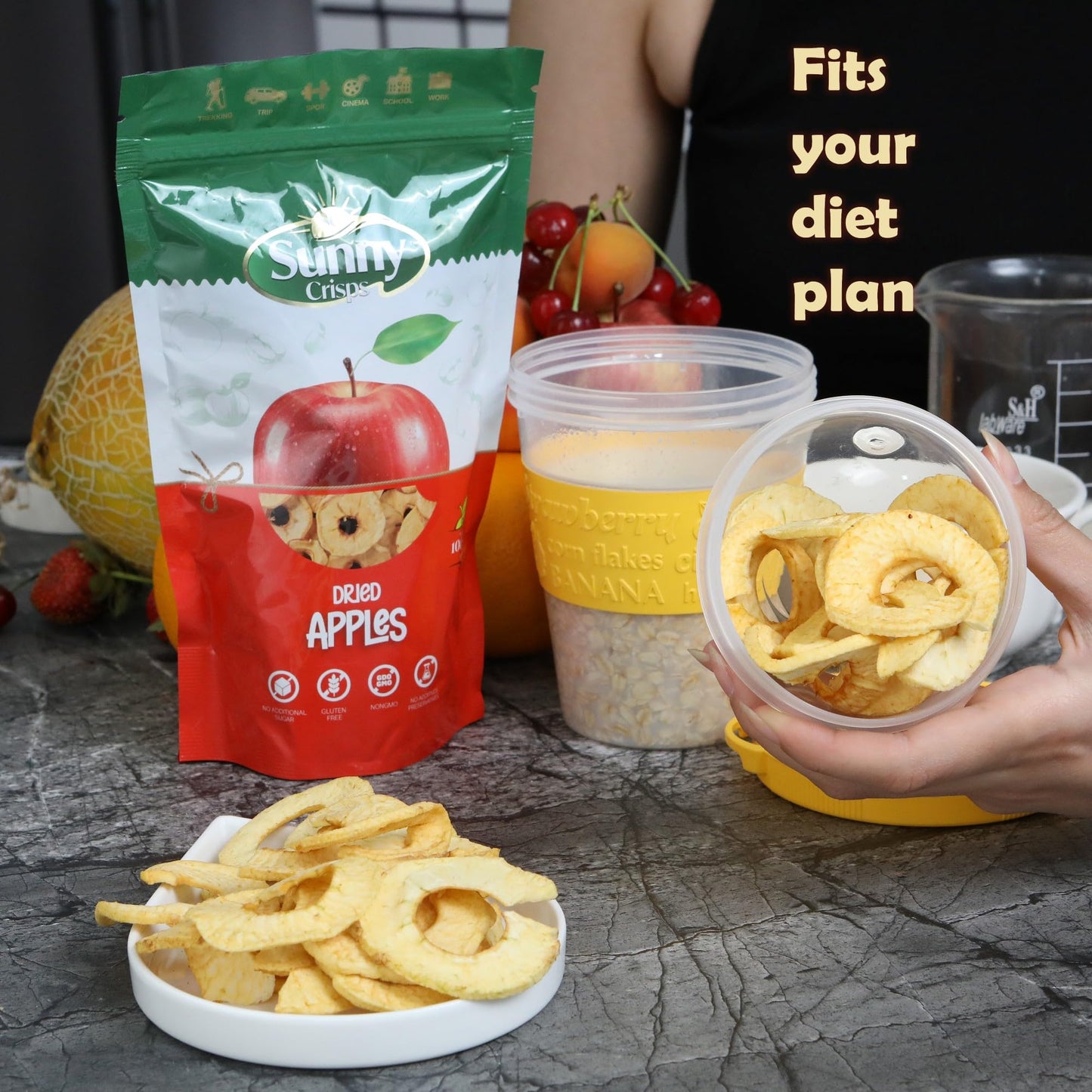 Sunny Crisps Dried Apples No Sugar Added 3.52 Oz - Chewable Dry Apple Slices For Potpourri - Ring Shaped Dehydrated Apple Slices