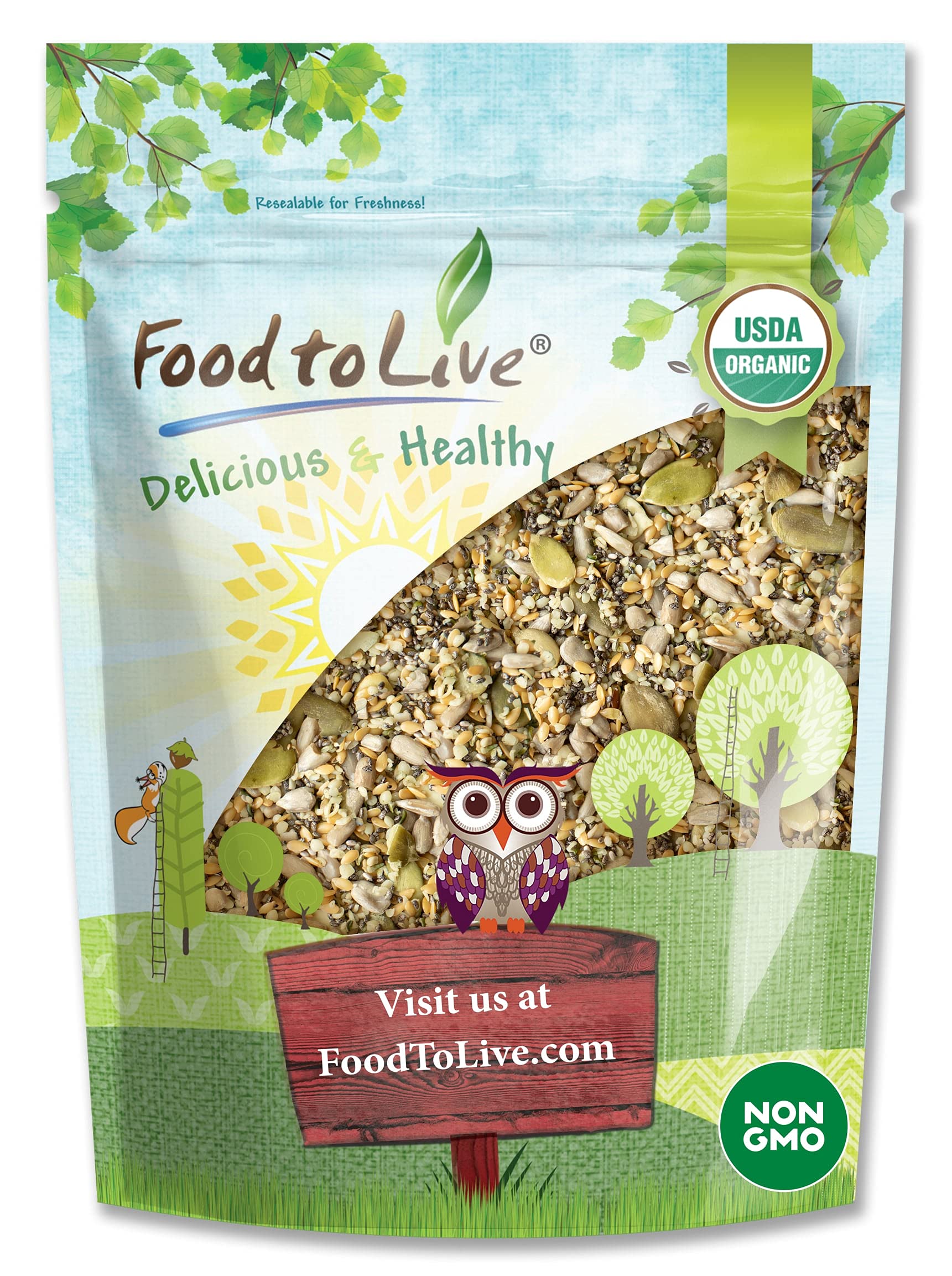 Food to Live - Organic Raw Superseed Mix- Chia, Flax, Hemp, Pumpkin, and Sunflower, 2.5 Pounds - Non-GMO Whole Seeds Blend, Vega