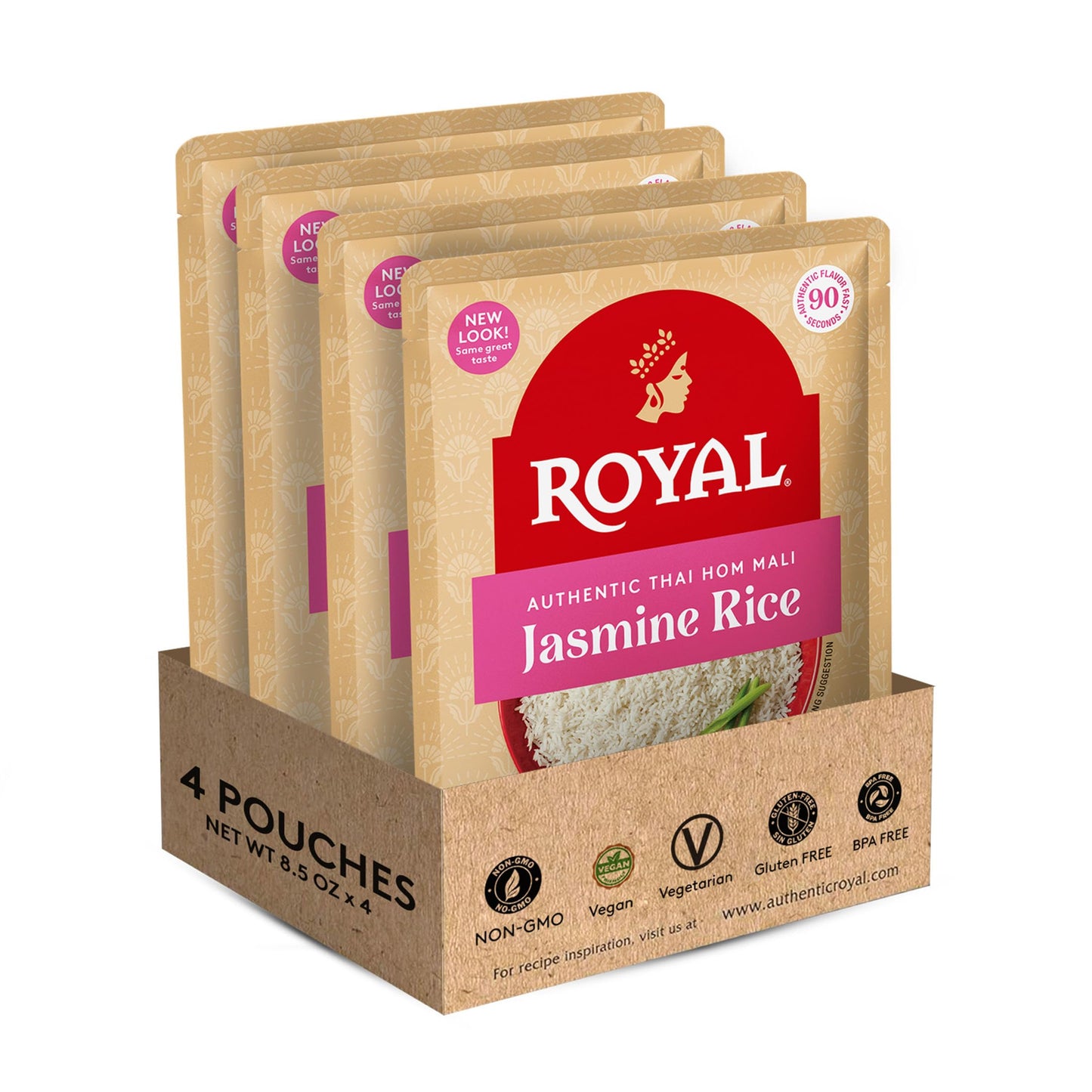 Royal - Ready To Heat Rice - Authentic White Jasmine, 4 Count
