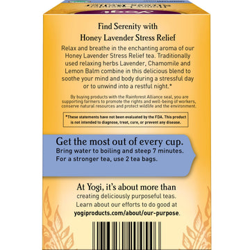 Yogi Tea Honey Lavender Stress Relief Tea - 16 Tea Bags Per Pack (6 Packs) - Organic Chamomile Lavender Tea - Includes Lemon Bal