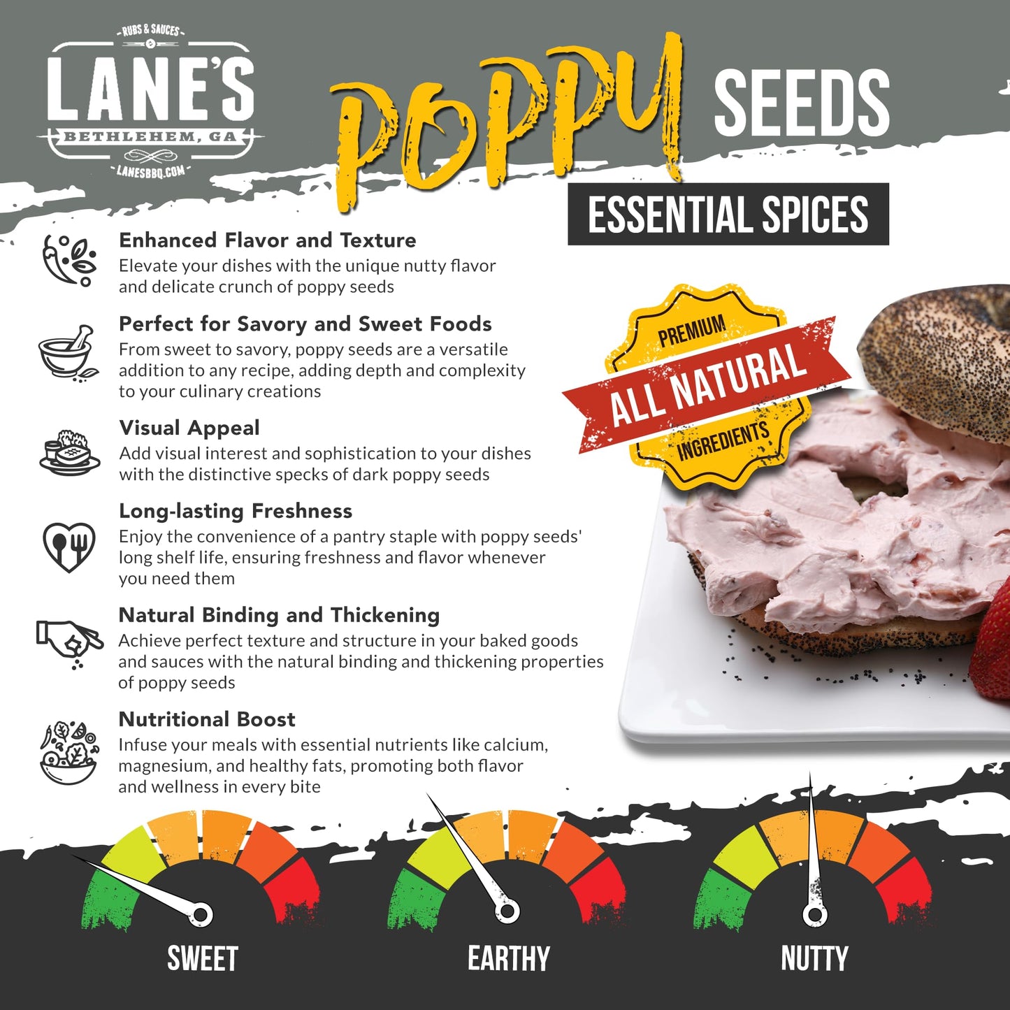 Lane'S Black Poppy Seeds, All-Natural Poppy Seeds For Baking & Cooking, Add Flavor To Bread, Cakes, Muffins & Pastries, Made In