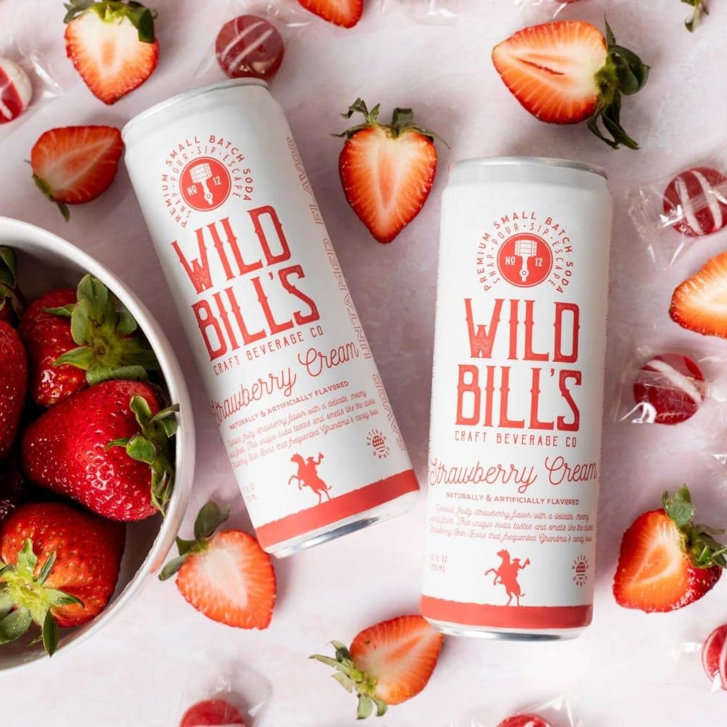 Wild Bills Strawberry Cream Soda, Classic Craft Soda, Caffeine Free, Gluten Free, Vegan, 12 Fl Oz, 12 Pack