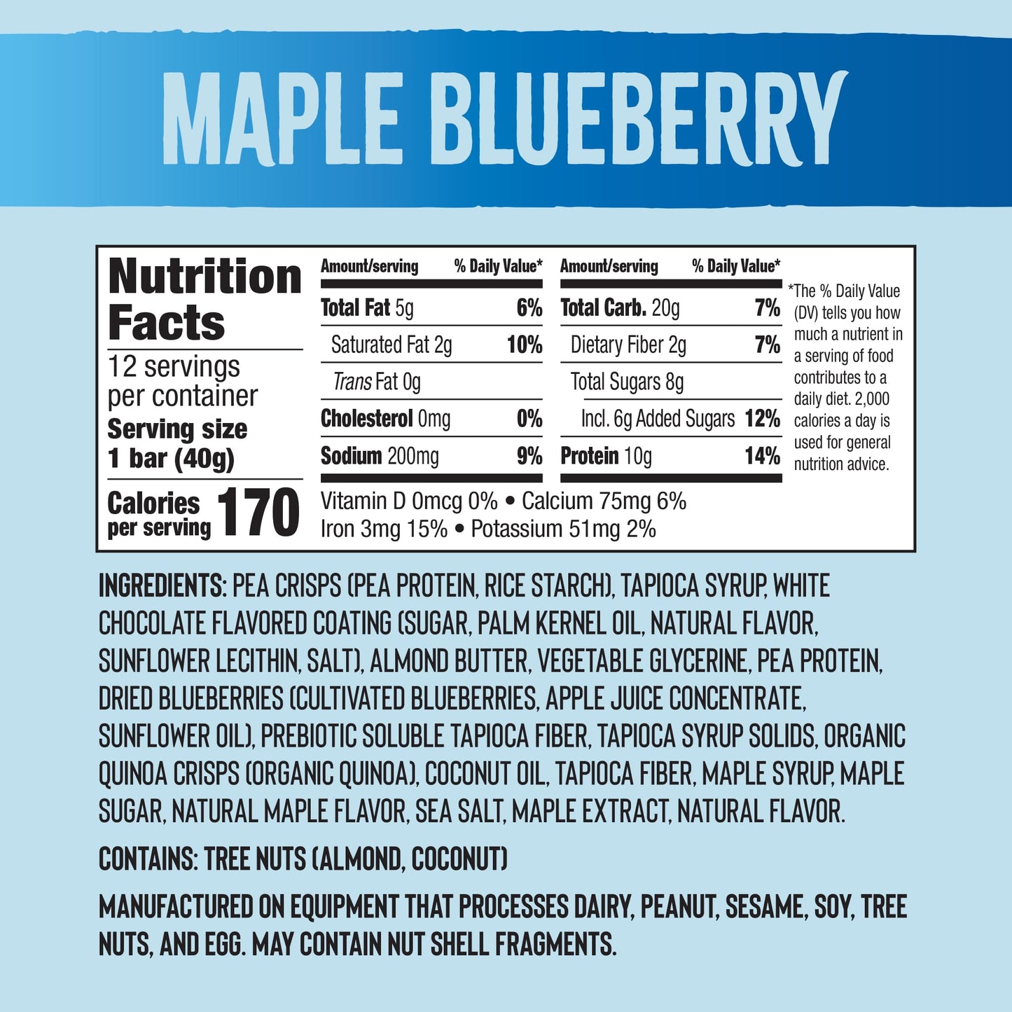 Mezcla Vegan Protein Bars, Gluten Free, 10g Protein, Maple Blueberry, 12 Count