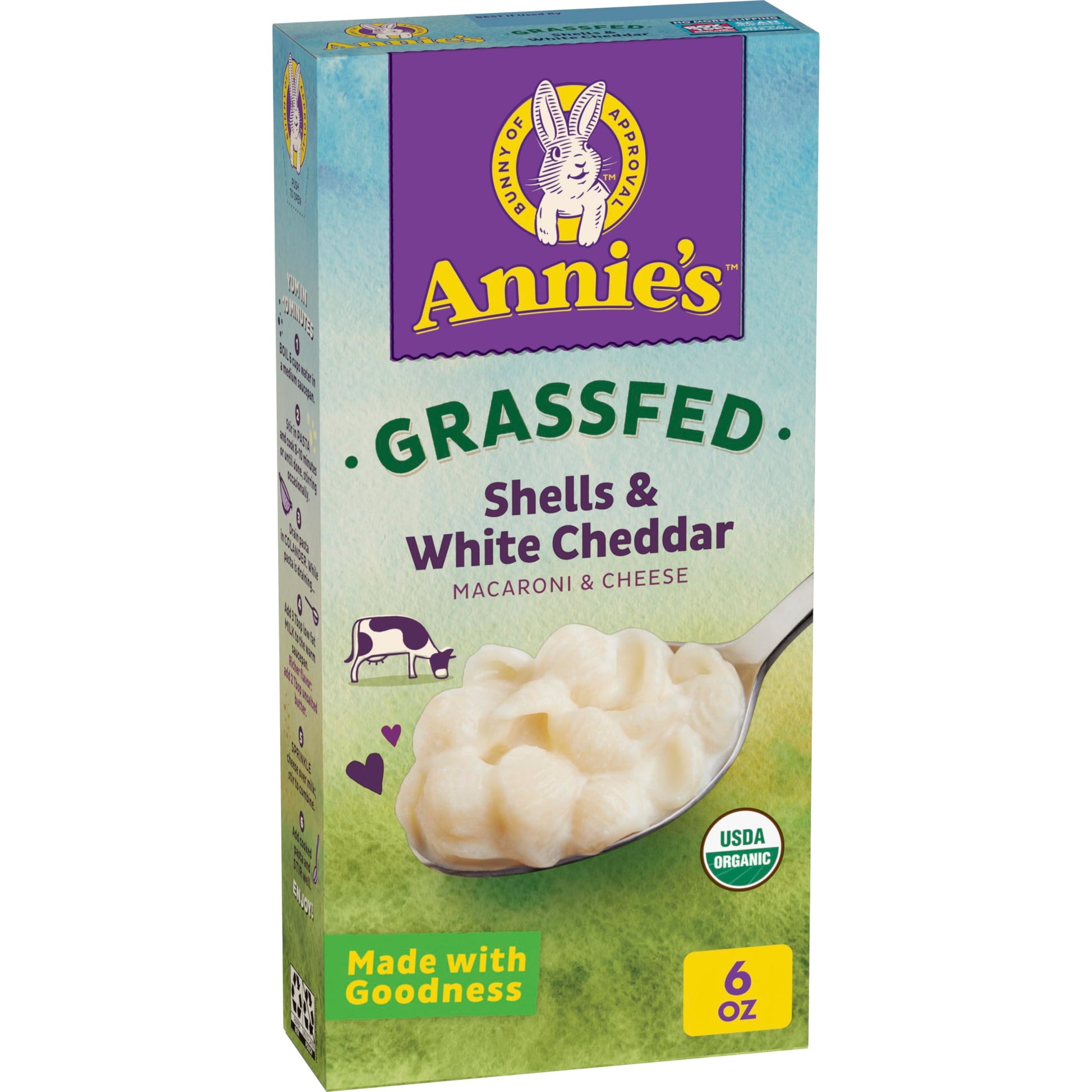 Annie's Organic Macaroni and Cheese, Shells and White Cheddar, Grassfed, 6 oz