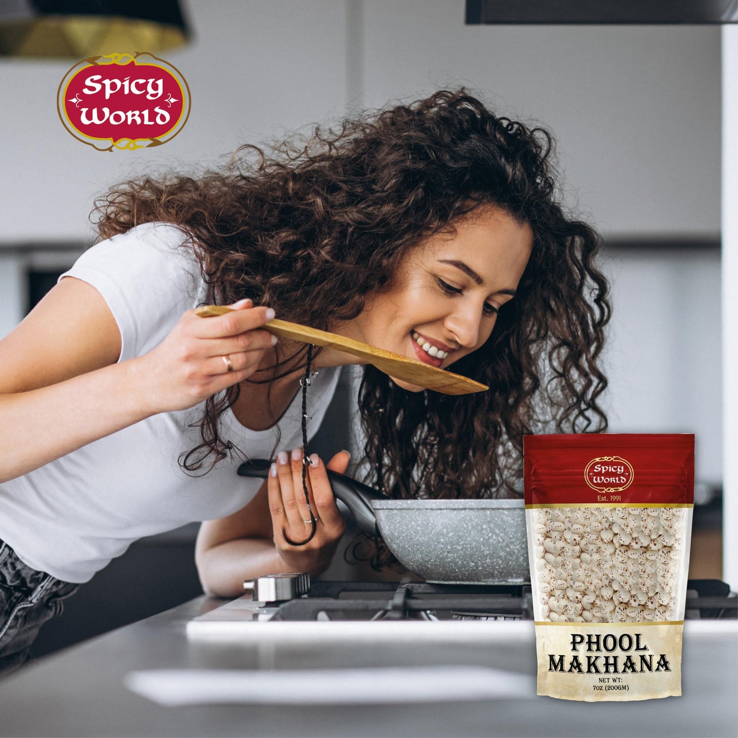 Spicy World Phool Makhana (Fox Nut/Popped Lotus Root Seed/Popped Water Lily Seeds) 200g (7oz) ~ Plain Raw Uncooked | ~ All Natur