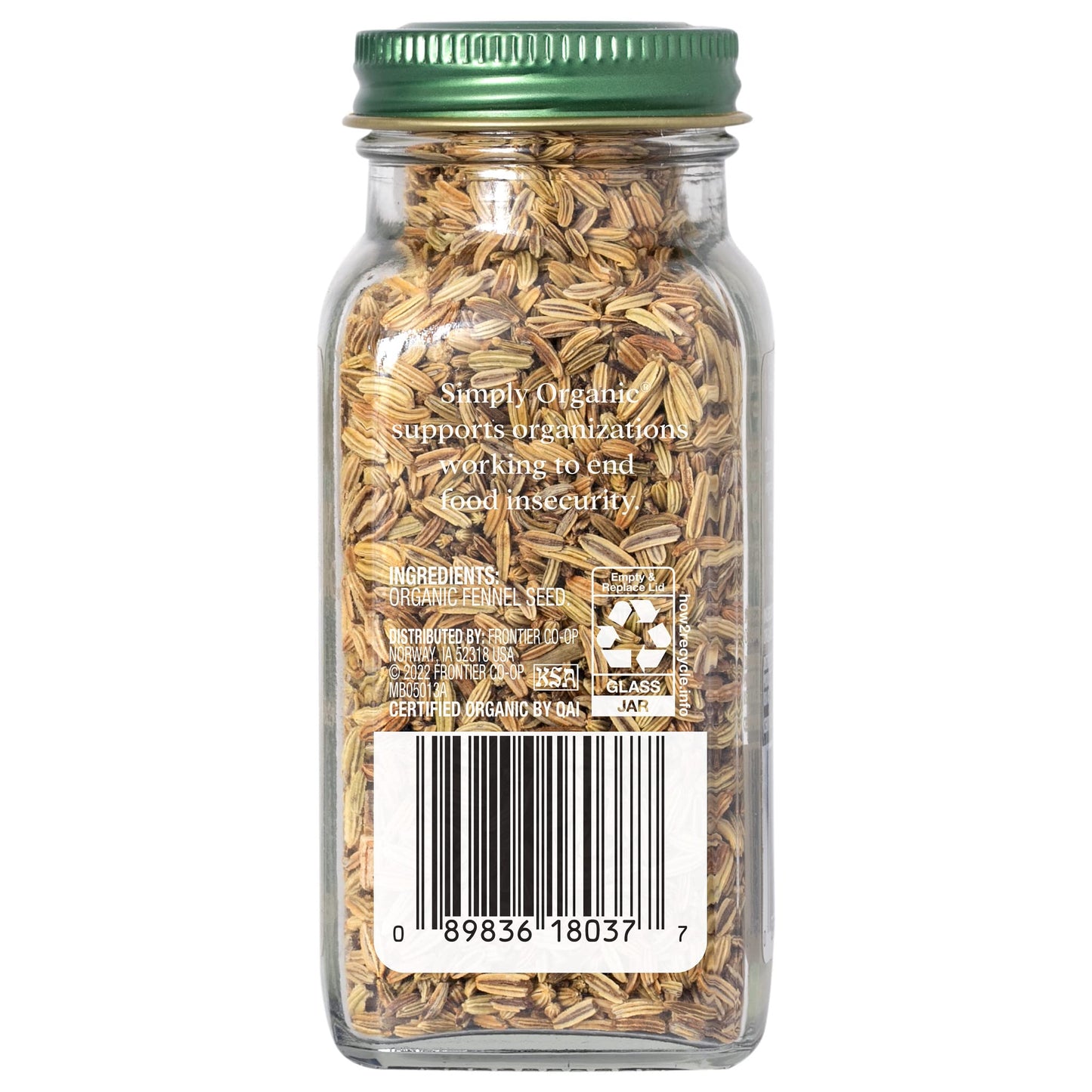 Simply Organic Fennel Seed, Certified Organic | 1.9 oz | Foeniculum vulgare Mill.