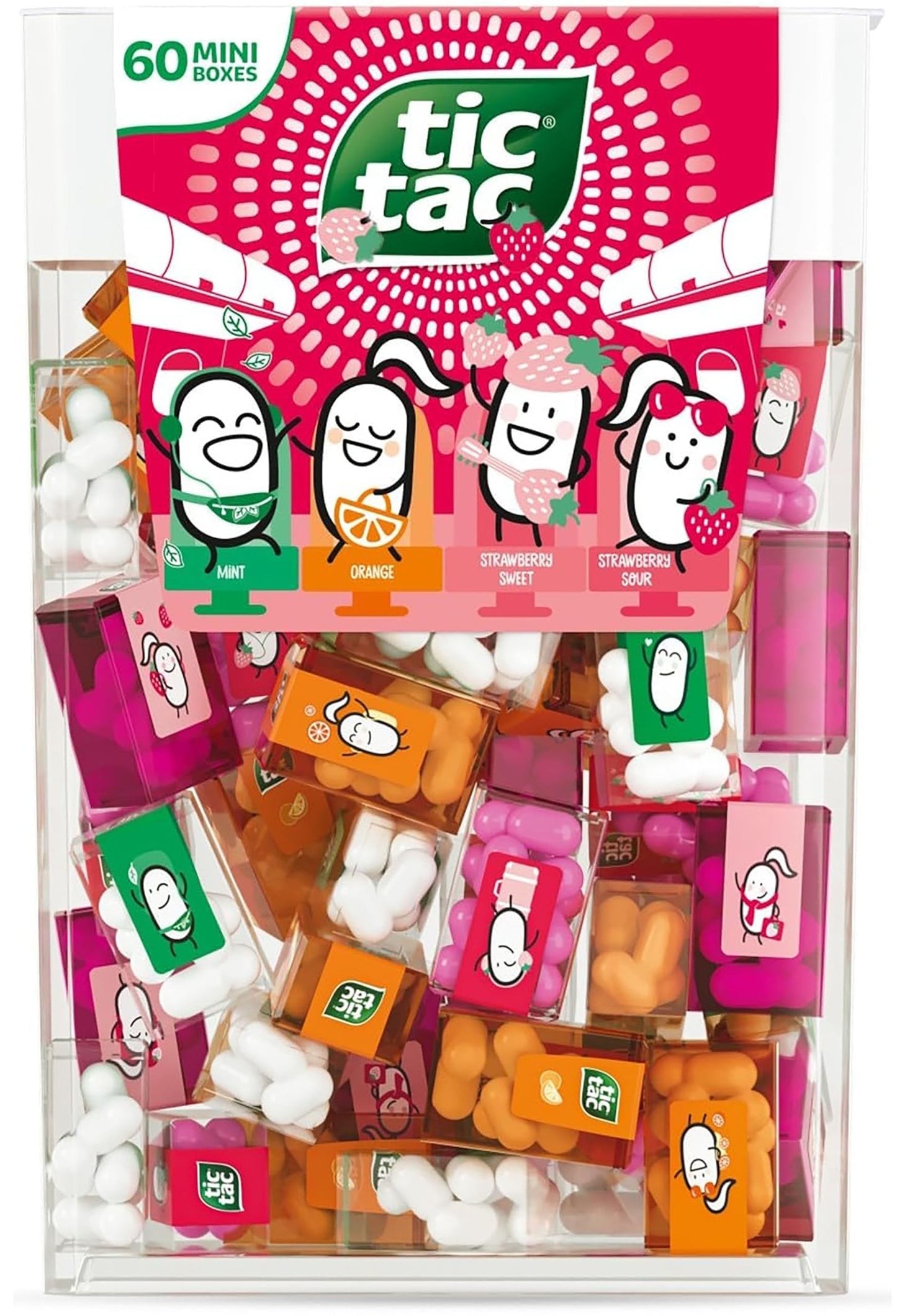 Bulk Travels Mini Packs candy Individual Assorted Flavor Candies Packets Large Spender Box (60 Mini Packs - Strawberry Sweet Strawberry Sour Mint Orange)