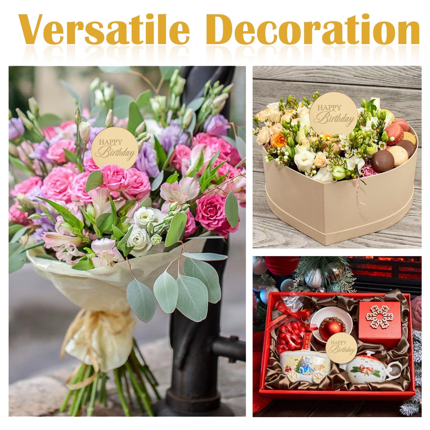 Wolpark Gold Mirror Acrylic Cupcake Toppers, 20pcs, 1.97 inches, Engraved Cake Picks for Birthday Party Decorations