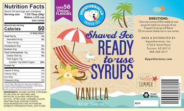 Hypothermias Shaved Ice & Snow Cone Syrup - BPA-Free Recyclable Plastic Bottle Quart (32 Fl. Oz) - Vanilla - Non-GMO 100% Pure C