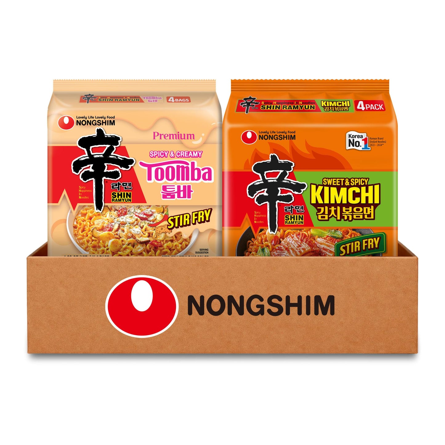 Nongshim Shin Ramyun Toomba & Shin Kimchi Stir Fry Variety Pack, Creamy & Spicy, Viral Toomba Flavored, Tangy Sweet and Spicy Ki