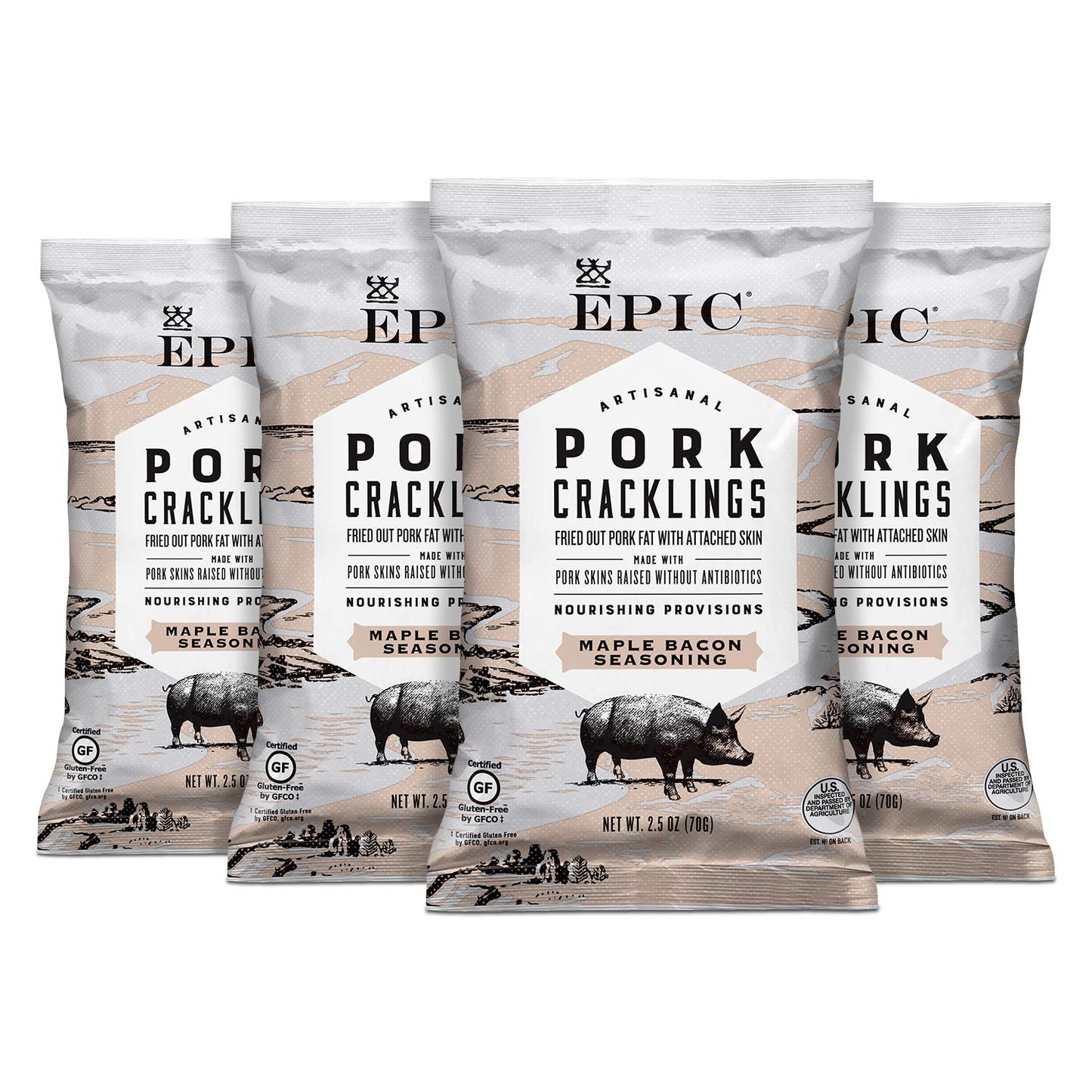 Epic Maple Bacon Pork Cracklings, Keto Consumer Friendly, 4 Count Box 2.5Oz Bags