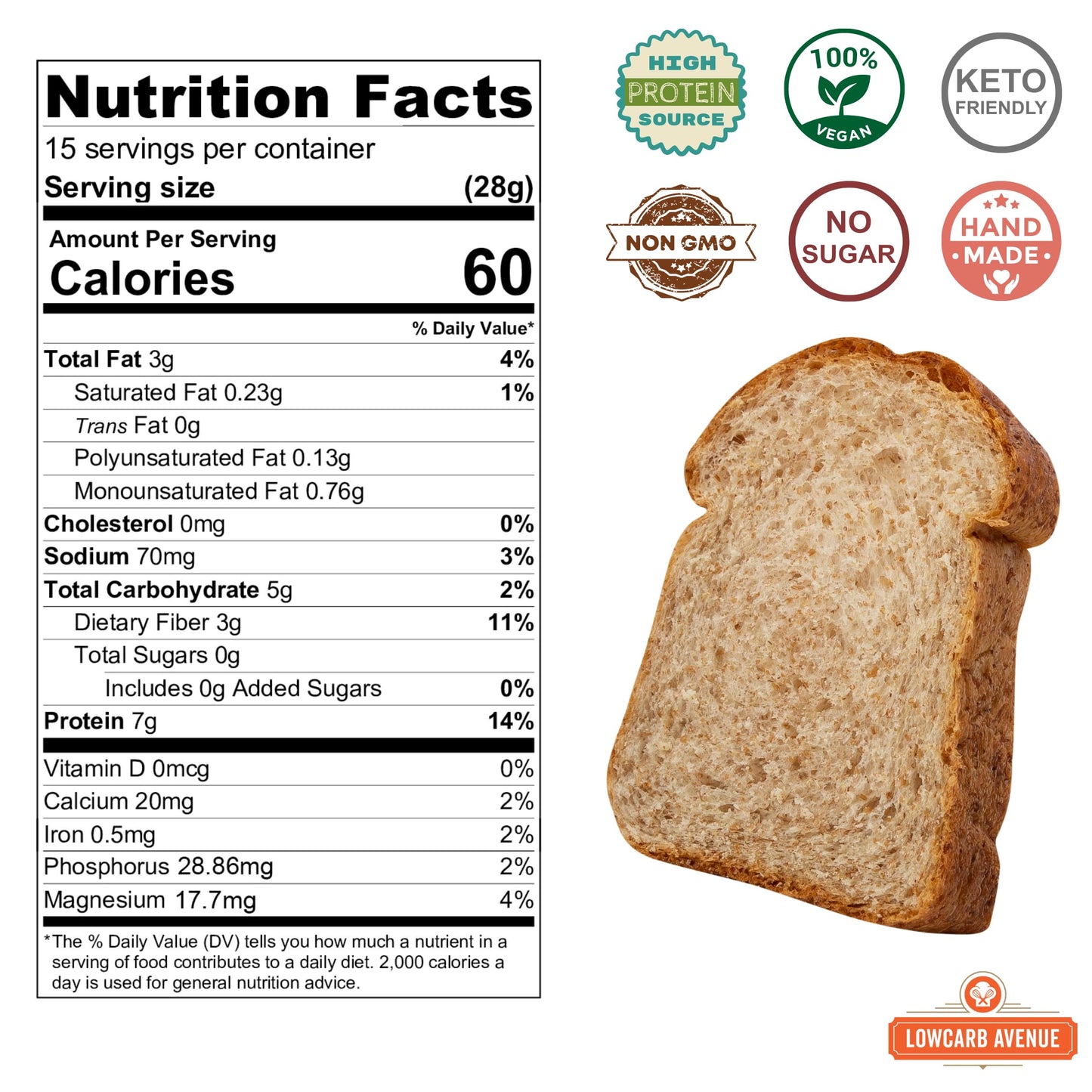 Dr. Bs Multigrain Bread | 1G Net Carbs & 7G Protein | Low Calorie, Vegan, Sugar Free | Fresh, Sliced, Keto & Low Carb Bread Loaf ((6 Pack (16 Oz), Plain)
