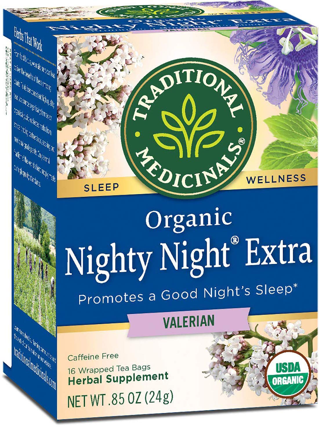 Traditional Medicinals Organic Nighty Night Extra with Valerian Herbal Tea, Promotes a Good Nights Sleep, (Pack of 1) - 16 Tea B
