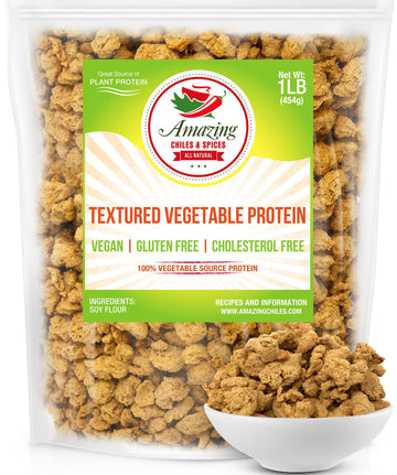 Textured Vegetable Protein (Tvp), 1 Lb. Bag, Natural Plant Based Vegan Protein Chunks, Non-Gmo And Gluten Free Crumbles, Cholest