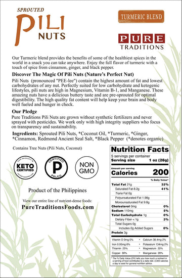 Sprouted Pili Nuts, Turmeric Blend, Certified Paleo & Keto (5 Oz)
