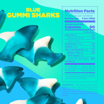 Albanese Worlds Best Blue Gummi Sharks | 5Lbs Of Candy | Gluten Free, Fat Free, Soft And Chewy Gummy | Pop Flavor: Cherry, Lemon-Lime, Blue Raspberry | Perfect For Themed Kids Parties