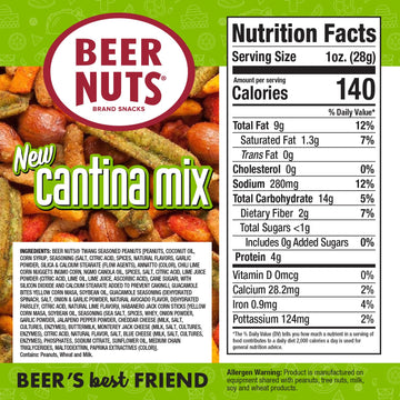 malt-inspired NUTS Cantina Mix Snack Jar, Twang Seasoned Peanuts & Chili Lime Insane Grain, 12oz Resealable Jar